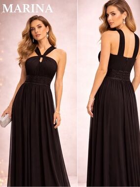 🎉Marina,Gorgeous Black Beaded Formal Dress,Twisted-Neck,Halter Style,Incredible